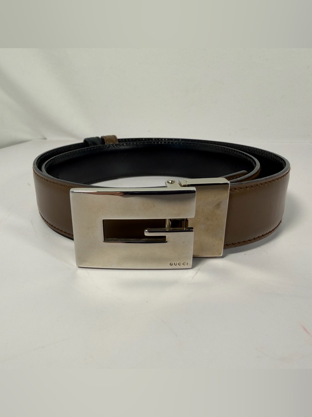 Gucci Reversible G Buckle Leather Belt Brown Black